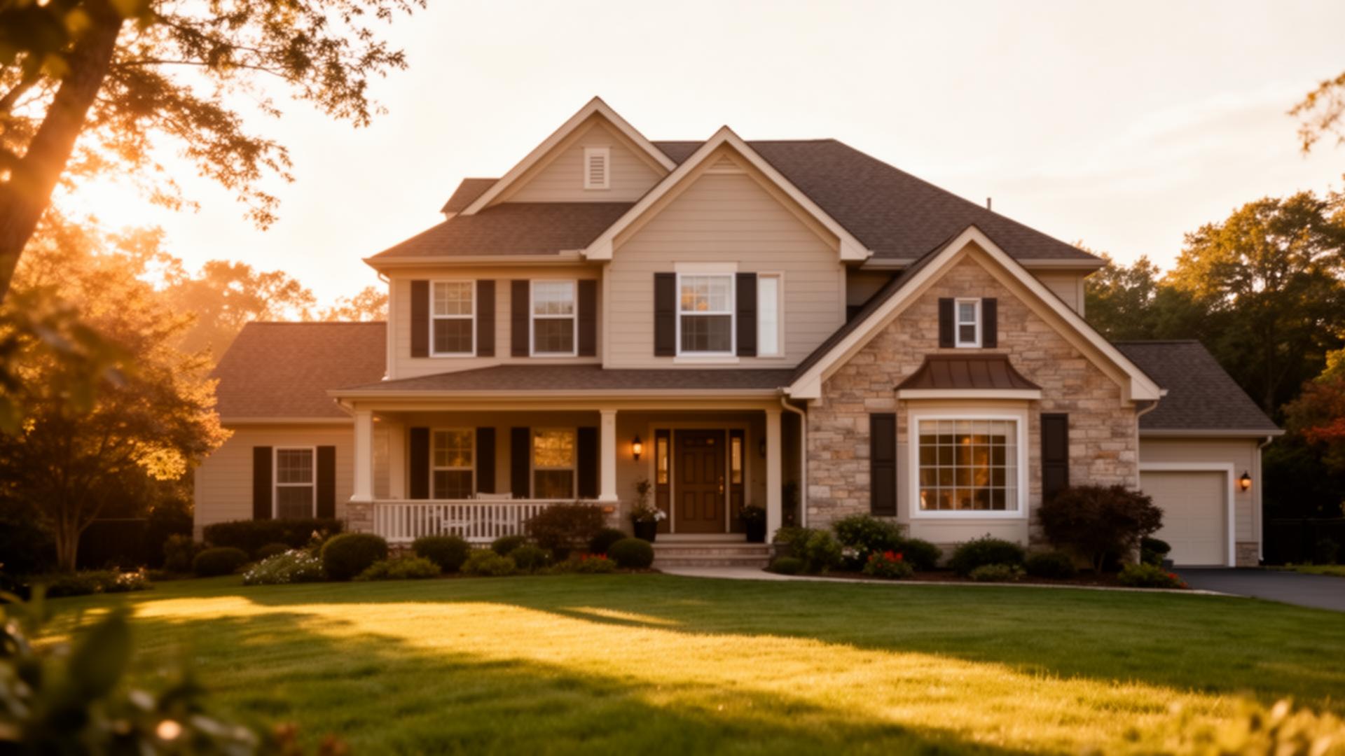 Suburban American family home at golden hour
